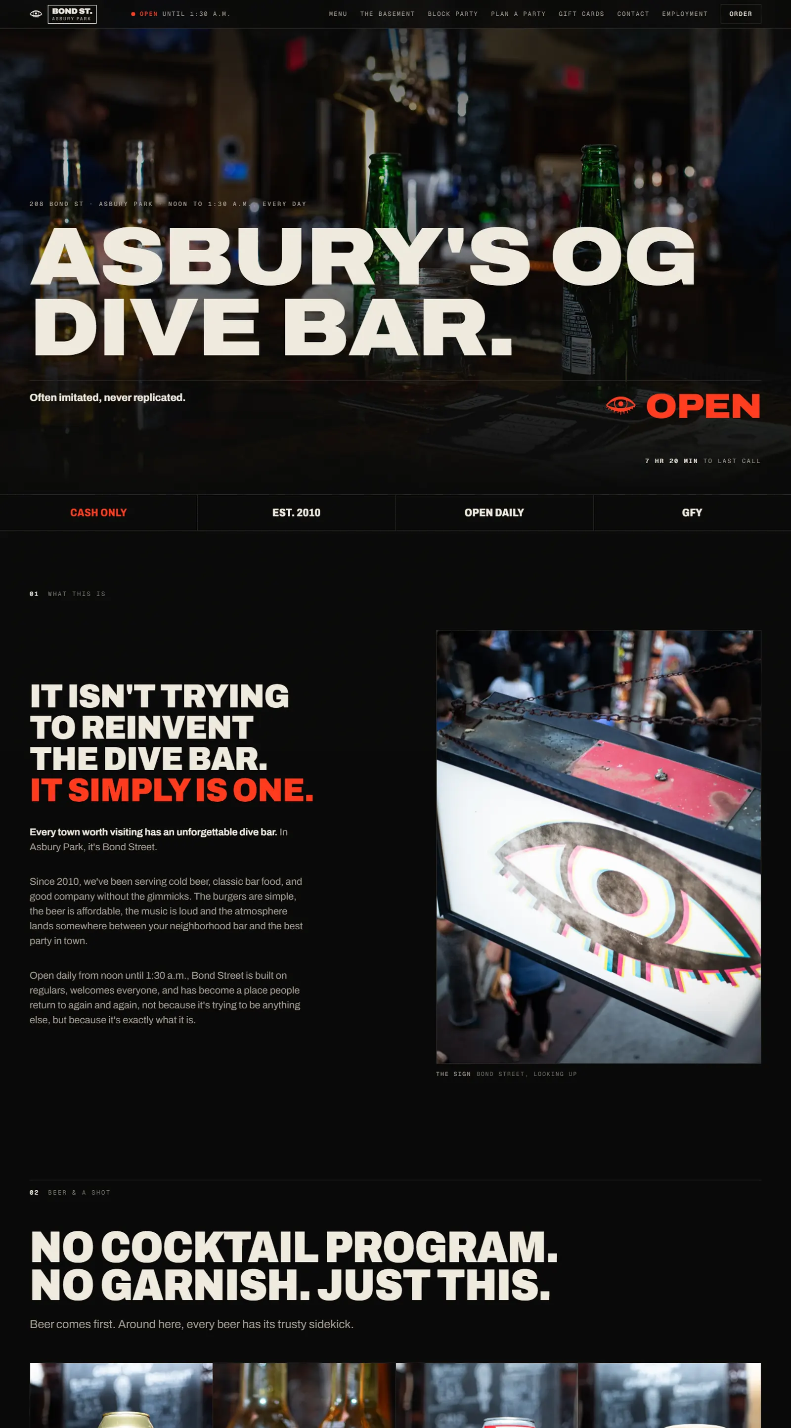 The Bond St. Bar website on a desktop screen