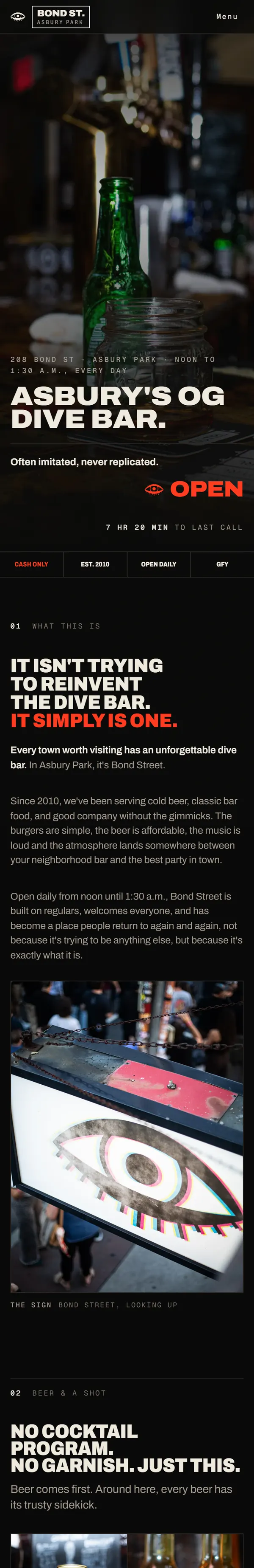 The Bond St. Bar website on a phone